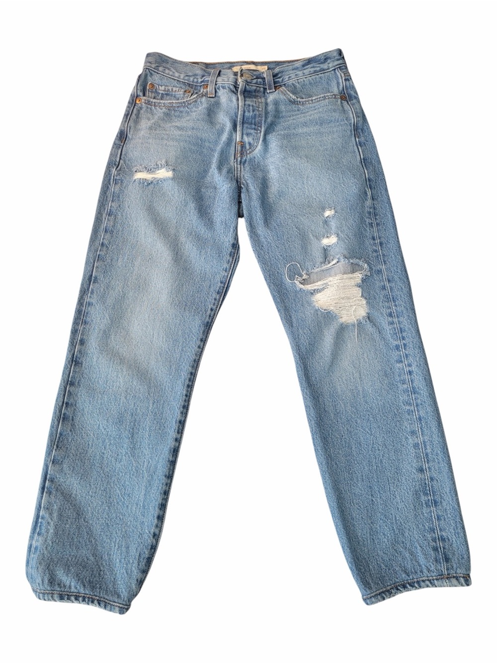 ✅ Levi's Premium Denim Wedgie Jeans Light Blue High-Rise Distressed Jeans sz 27